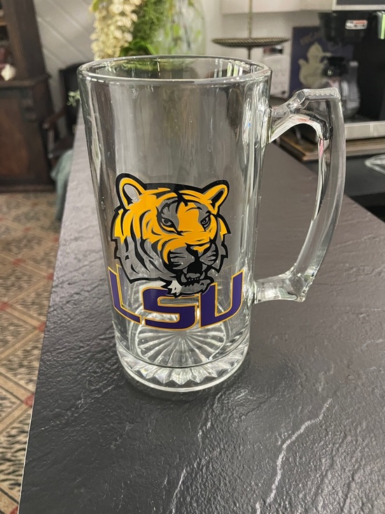 Other - Tiger Glass Beer Mug - Clear Glass with Purple & Gold Logo 20 oz